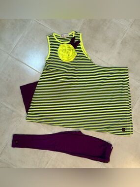 KidCuteTure Sz 10 NWT Purple Yellow Dress & Capris